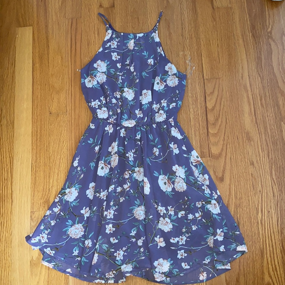 Purple floral high neck dress